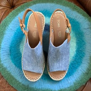Toms Monica Ankle Strap Wedge Espadrille Sandal, Chambray 10M, Worn Once